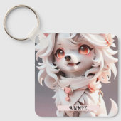 Fluffy roze en witte puppy op maat sleutelhanger (Voorkant)