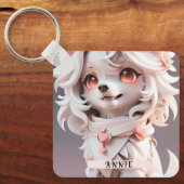 Fluffy roze en witte puppy op maat sleutelhanger (Voorkant)