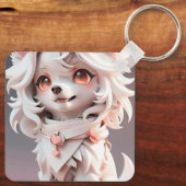 Fluffy roze en witte puppy op maat sleutelhanger (Achterkant)