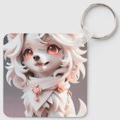 Fluffy roze en witte puppy op maat sleutelhanger (Achterkant)