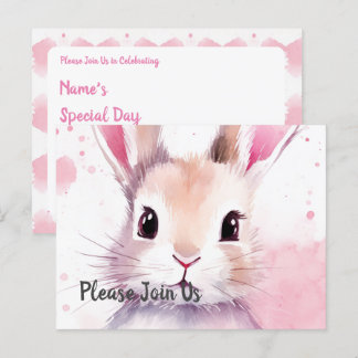Fluffy roze konijntje Speciale dag Uitnodiging Briefkaart