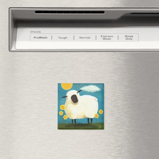 Fluffy Schaap & Gele Bloemen Kunstmagneet Magneet (Insitu (Vaatwasser))