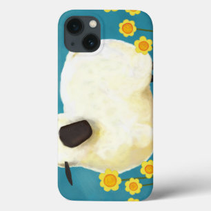 Fluffy Schapen en Gele Bloemen iPhone 13 Hoesje