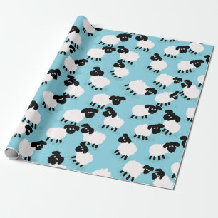 Fluffy schapen op babyblauw cadeaupapier
