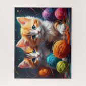 Fluffy schattige calico Kittens, Kleurrijk garen, Legpuzzel (Verticaal)