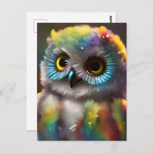 Fluffy Schattigee kleurrijke uil Briefkaart (Voorkant / Achterkant)