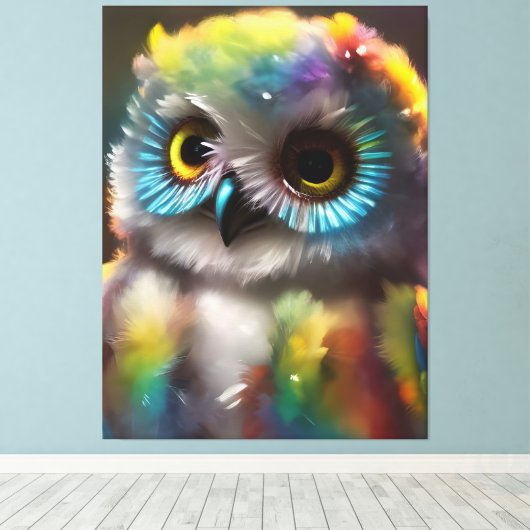 Fluffy Schattigee kleurrijke uil Canvas Afdruk (Insitu (Houten vloer))