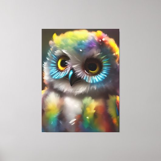Fluffy Schattigee kleurrijke uil Canvas Afdruk (Voorkant)