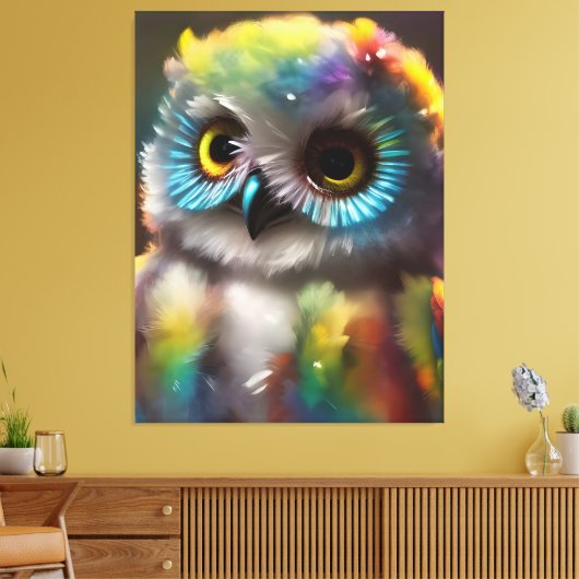Fluffy Schattigee kleurrijke uil Canvas Afdruk (Insitu (Woonkamer))