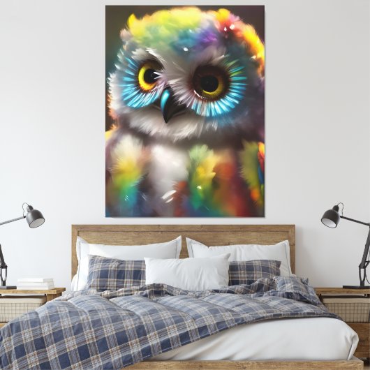 Fluffy Schattigee kleurrijke uil Canvas Afdruk (Insitu (Slaapkamer))