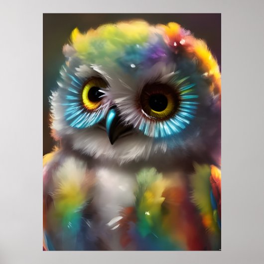 Fluffy Schattigee kleurrijke uil Poster (Voorkant)