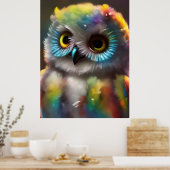 Fluffy Schattigee kleurrijke uil Poster (Keuken)