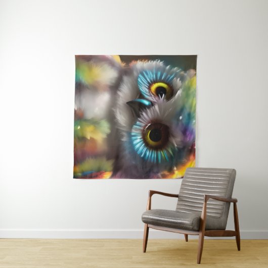 Fluffy Schattigee kleurrijke uil Wandkleed (In Situ (horizontaal))