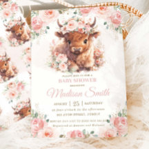 Fluffy Schotse Koe Roze Blush Bloemenkraamfeest