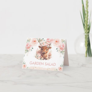 Fluffy Schotse Koe Roze Blush Bloemrijke Eettent Kaart