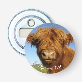 Fluffy Scottish Highland Koe - Blue Sky Button Flesopener