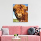 Fluffy Scottish Highland Koe - Blue Sky Canvas Afdruk (Insitu (Woonkamer))