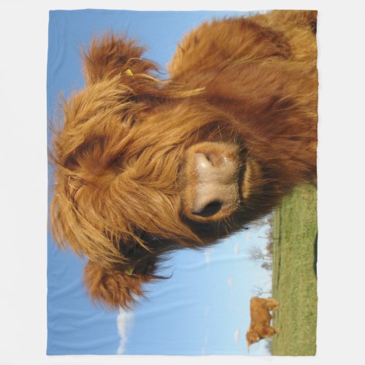 Fluffy Scottish Highland Koe - Blue Sky Fleece Deken (Voorkant)