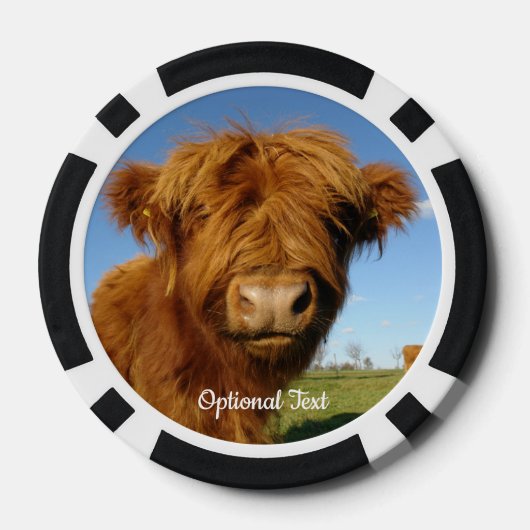 Fluffy Scottish Highland Koe - Blue Sky Poker Chips (Achterkant)