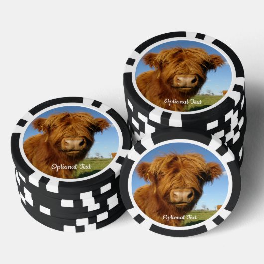 Fluffy Scottish Highland Koe - Blue Sky Poker Chips (Opstapeling)