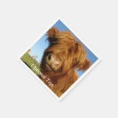 Fluffy Scottish Highland Koe - Blue Sky Servet (Hoek)