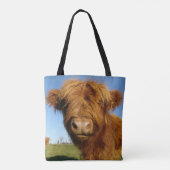 Fluffy Scottish Highland Koe - Blue Sky Tote Bag (Achterkant)