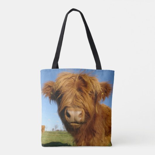 Fluffy Scottish Highland Koe - Blue Sky Tote Bag (Achterkant)