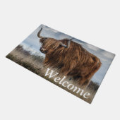 Fluffy Scottish Highland Koe Welkom Deurmat (Schuin)