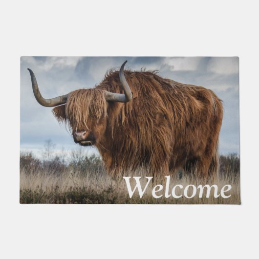 Fluffy Scottish Highland Koe Welkom Deurmat (Voorkant)