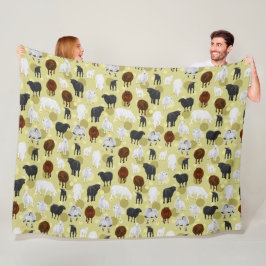 Fluffy Sheep and Lambs Pattern Fleece Deken