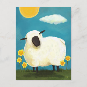 Fluffy Sheep and Yellow Flowers Briefkaart