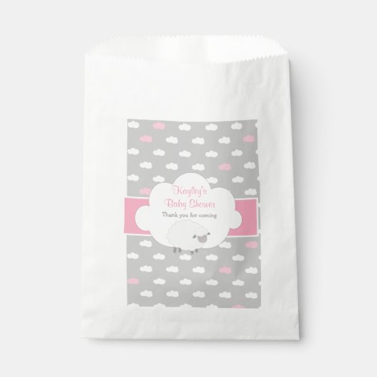 Fluffy Sheep Baby shower Favor Bags (roze) Bedankzakje (Voorkant)