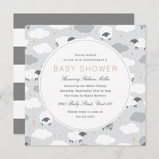 Fluffy Sheep Baby shower Kaart (Voorkant / Achterkant)