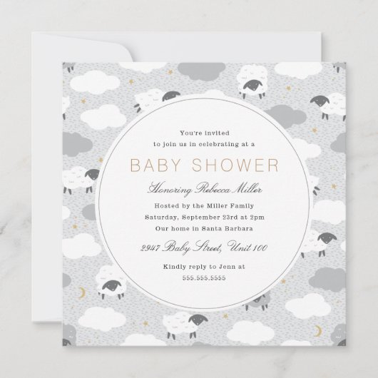 Fluffy Sheep Baby shower Kaart (Voorkant)