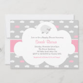 Fluffy Sheep met Cloud Invitation (grijs roze) Kaart (Voorkant)