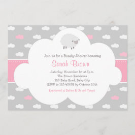 Fluffy Sheep met Cloud Invitation (grijs roze) Kaart