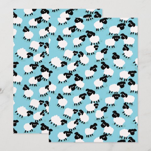 Fluffy Sheep op Baby Blue Kaart (Voorkant / Achterkant)