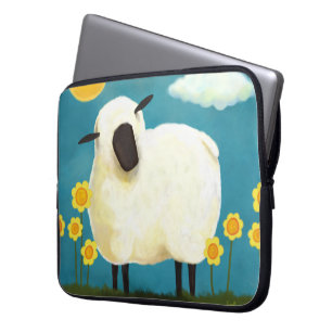 Fluffy Sheep & Yellow Flowers laptophoes Laptop Sleeve