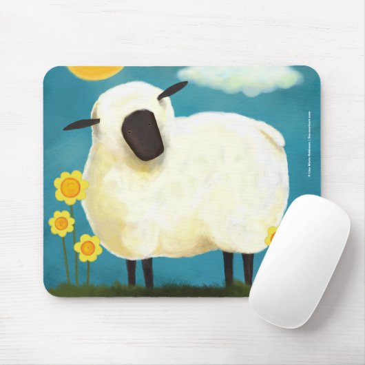 Fluffy Sheep & Yellow Flowers Mousepad Muismat (Met muis)