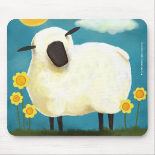 Fluffy Sheep & Yellow Flowers Mousepad Muismat