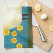 Fluffy Sheep & Yellow Flowers Tea Towel Theedoek (Quarter Fold)