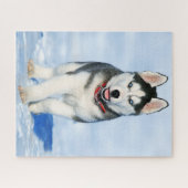 Fluffy Siberian Husky Puppy in de sneeuw Legpuzzel (Horizontaal)