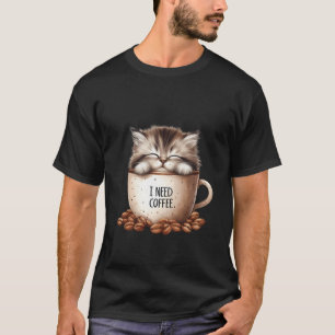 Fluffy Slaap Kat Ik Heb Koffie Mok Kunst ✨🐾☕ T-shirt