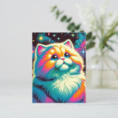 Fluffy Space Cat Briefkaart (Staand voorkant)