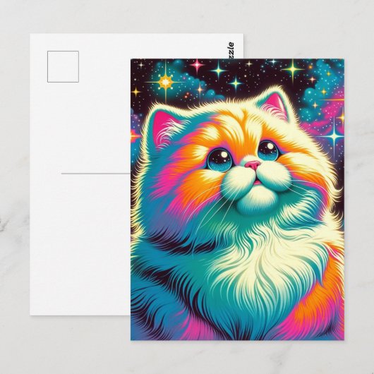 Fluffy Space Cat Briefkaart (Voorkant / Achterkant)