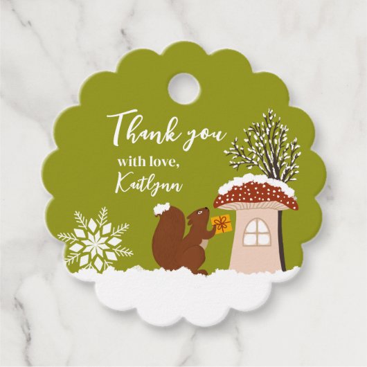 Fluffy Squirrel Gift Winter Baby Shower Gift  Bedankjes Labels (Voorkant)
