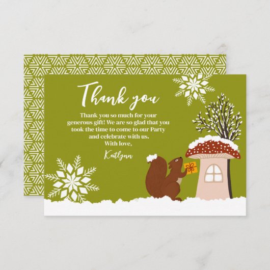 Fluffy Squirrel Gift Winter Baby shower Gift Bedankkaart (Voorkant / Achterkant)