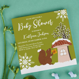 Fluffy Squirrel Gift Winter Baby shower Kaart