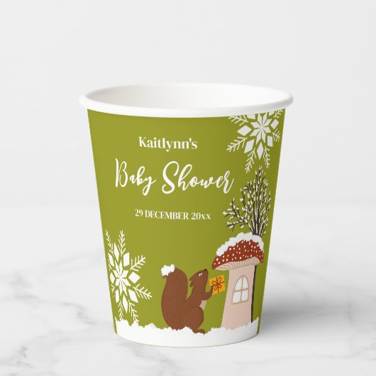 Fluffy Squirrel Gift Winter Baby shower Papieren Bekers (Voorkant)