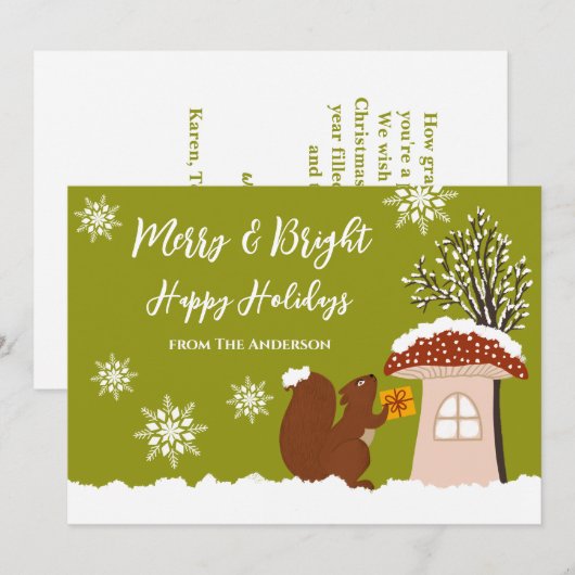 Fluffy Squirrel Gift Winter Kerstfeestkaartje Feestdagenkaart (Voorkant / Achterkant)